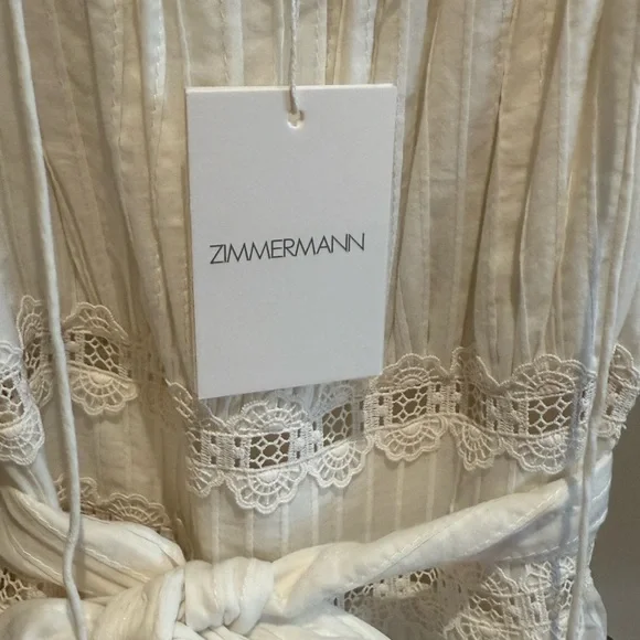 NWT Zimmermann Size 0 Ivory Cotton Lace Dress with Tie Waist - Picture 3 of 16